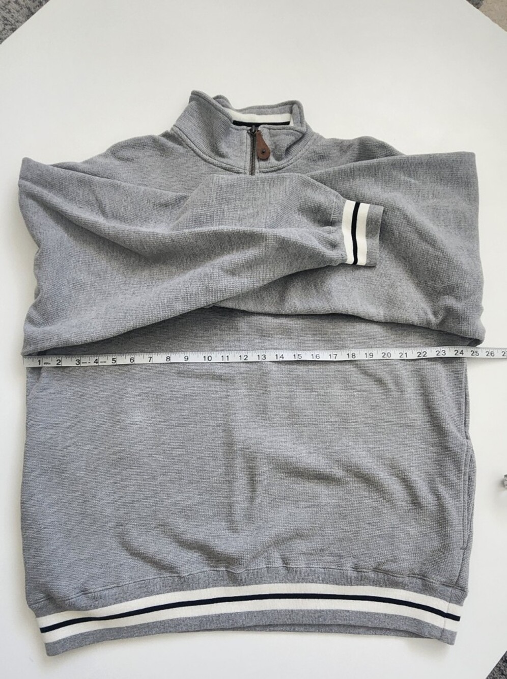 ​Santee HVYWT Men Heavyweight 1/4 Zip Sweatshirt Gray Striped Trim Large L